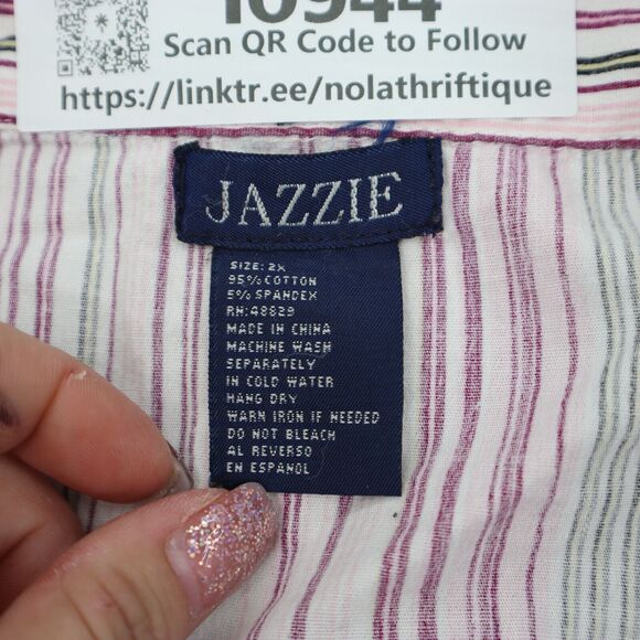 Jazzie Shirt Women 2X Pink Long Sleeve Button Up Casual Striped Plus Size - Picture 2 of 16